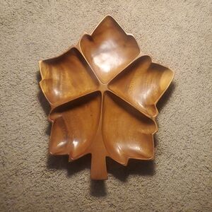 Large Wood  Maple  Leaf Divided Serving Tray -